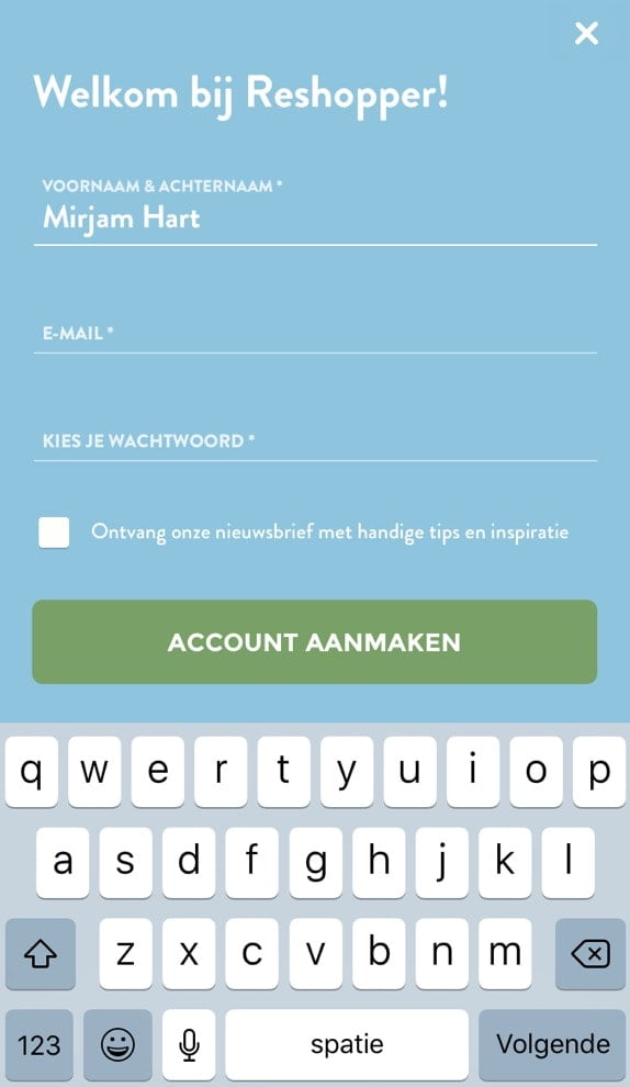 reshopper app aanmaken