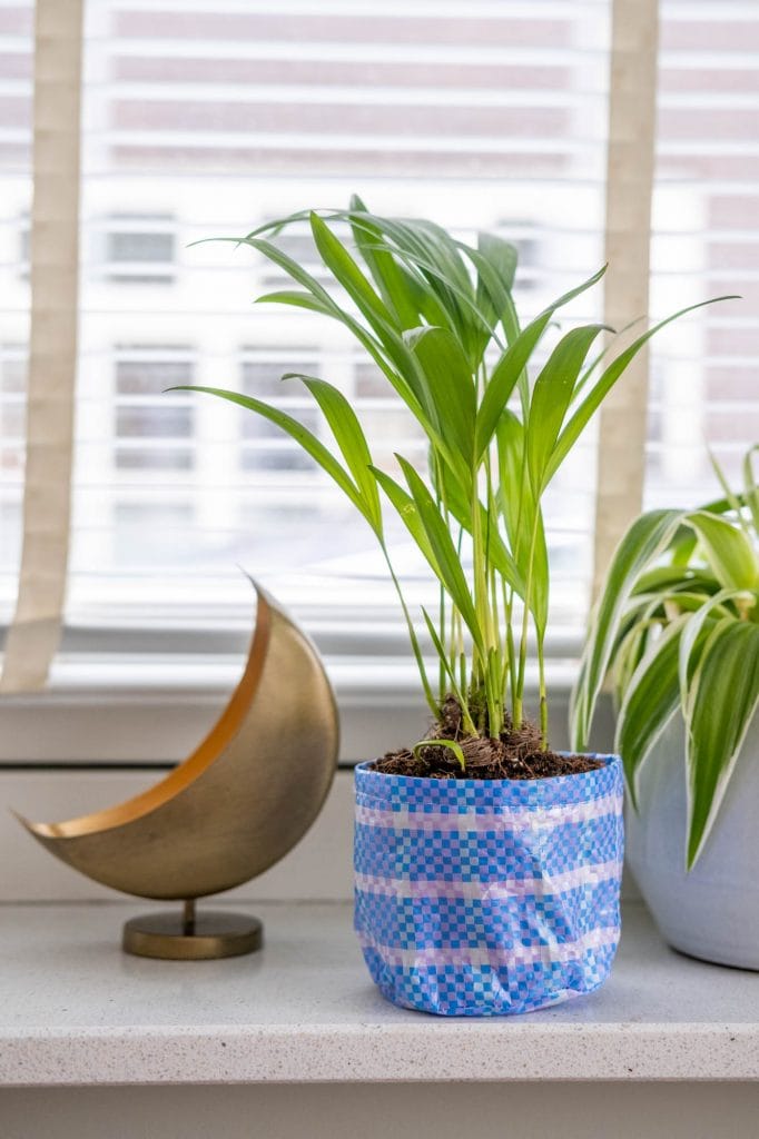 plantenpot van oude shoppers