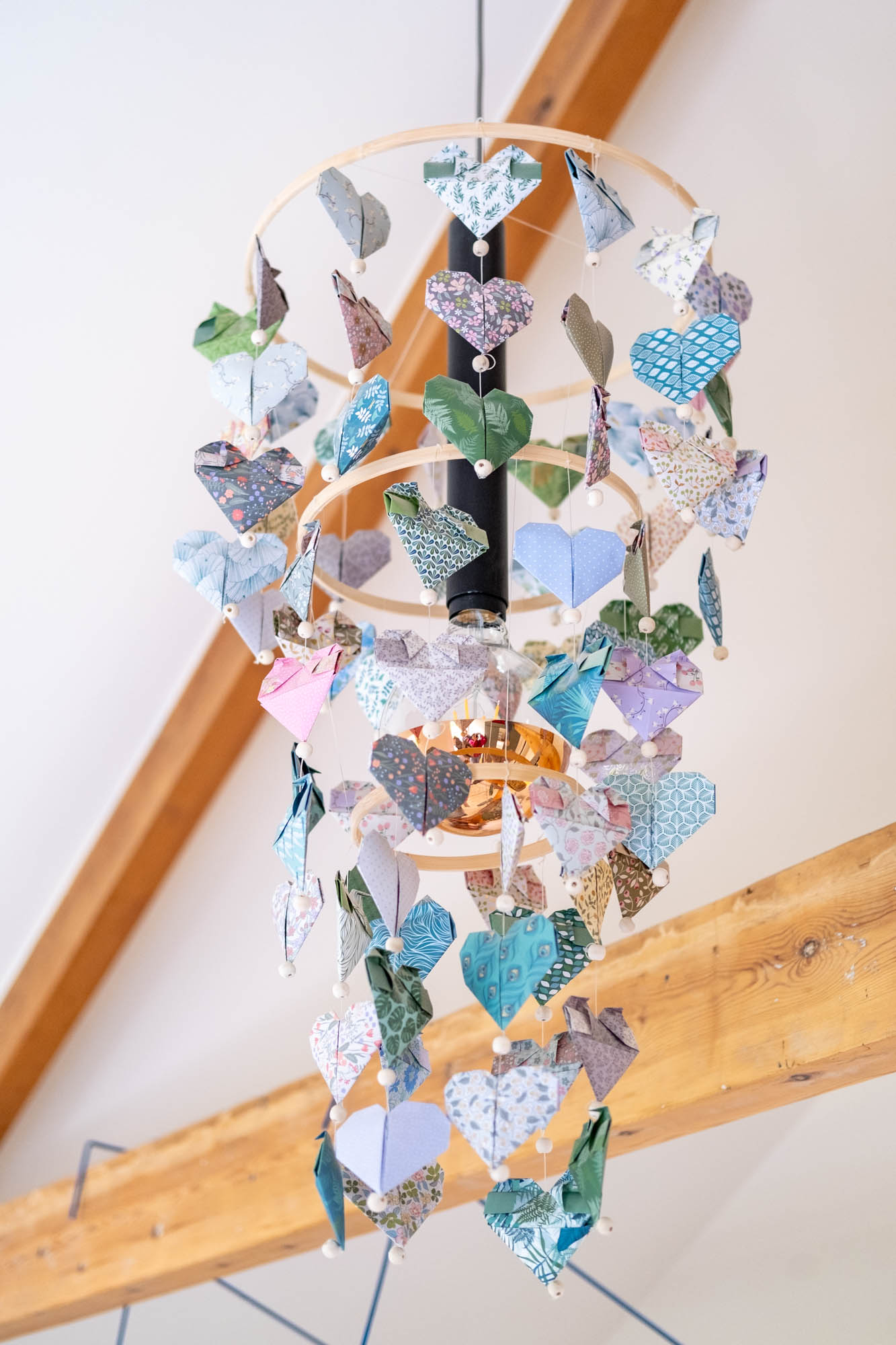 origami hartjes hanger